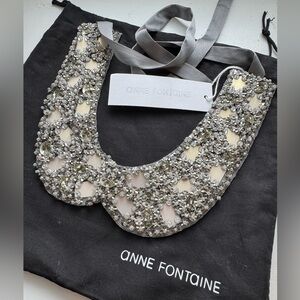 Anne Fontaine Glittering Silver Crystal Collar Necklace with Gold Mirror details